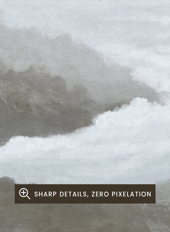 Shop Morning Spray by Dan Hobday, a contemporary coastal wall art print featuring ocean surf, rocky cliffs, soft gray tones, and a misty seascape.