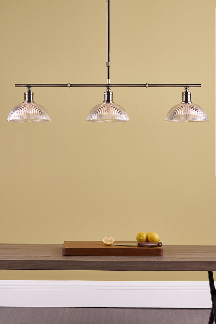 Dara 3 Light Bar Pendant Antique Brass & Glass<br>Antique Brass