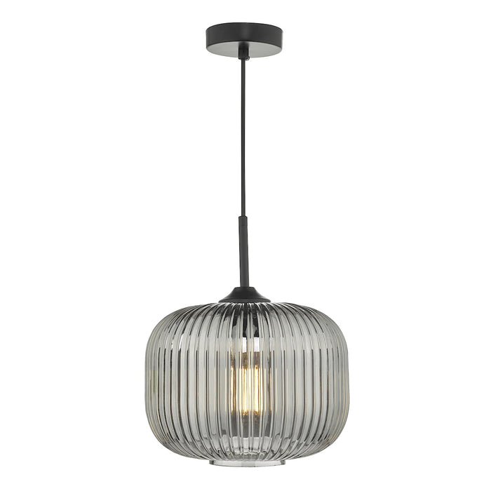Demarius 1 Light Pendant Black and Smoked Glass<br>Smoked Glass