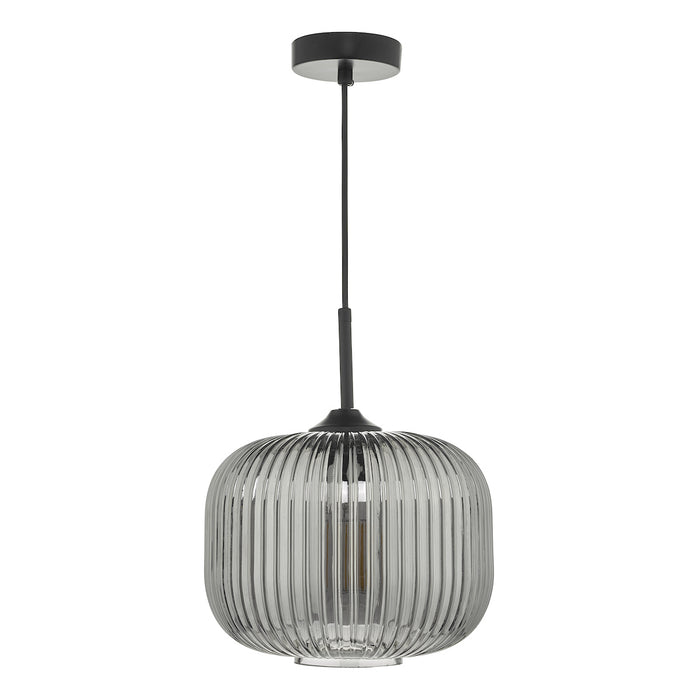Demarius 1 Light Pendant Black and Smoked Glass<br>Smoked Glass
