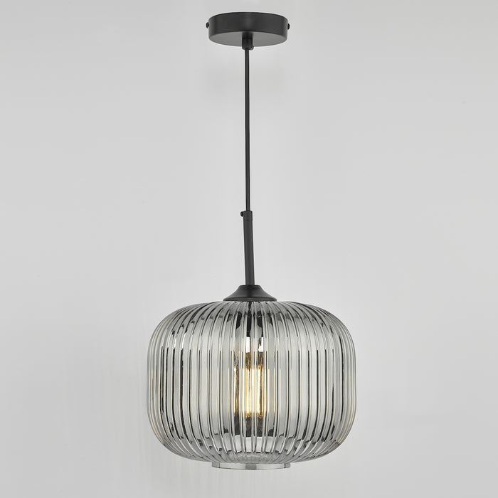 Demarius 1 Light Pendant Black and Smoked Glass<br>Smoked Glass