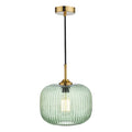 Demarius 1 Light Pendant Green Glass Bronze Detail<br>Green Ribbed Glass