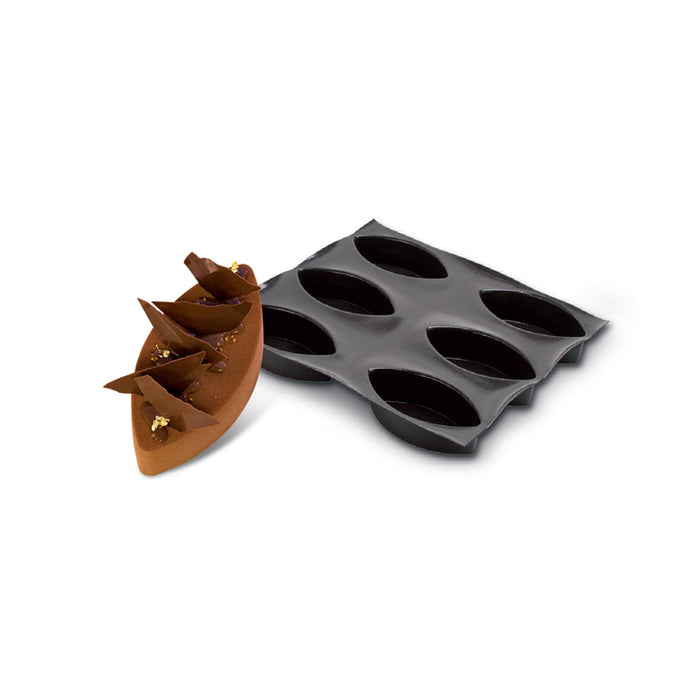 Demarle Flexipan Origine Calisson silicone baking mold 600 x 400 mm with 6 cavities, Demarle Flexipan Calisson mold with 6 individual 180 x 90 x 50 mm cavities, Demarle Flexipan Origine professional Calisson mold for cakes entremets mousses and desserts