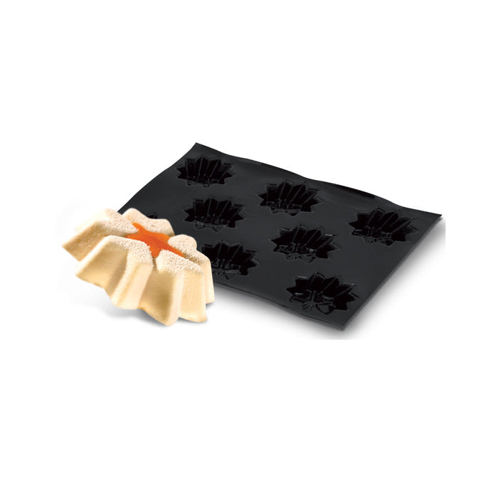 Demarle Flexipan Origine embossed star silicone baking mold 400 x 300 mm with 8 cavities, Demarle Flexipan Etoile Relief mold with 8 individual 90 x 75 x 25 mm star cavities, Demarle Flexipan Origine embossed star mold for individual cakes pastries and desserts