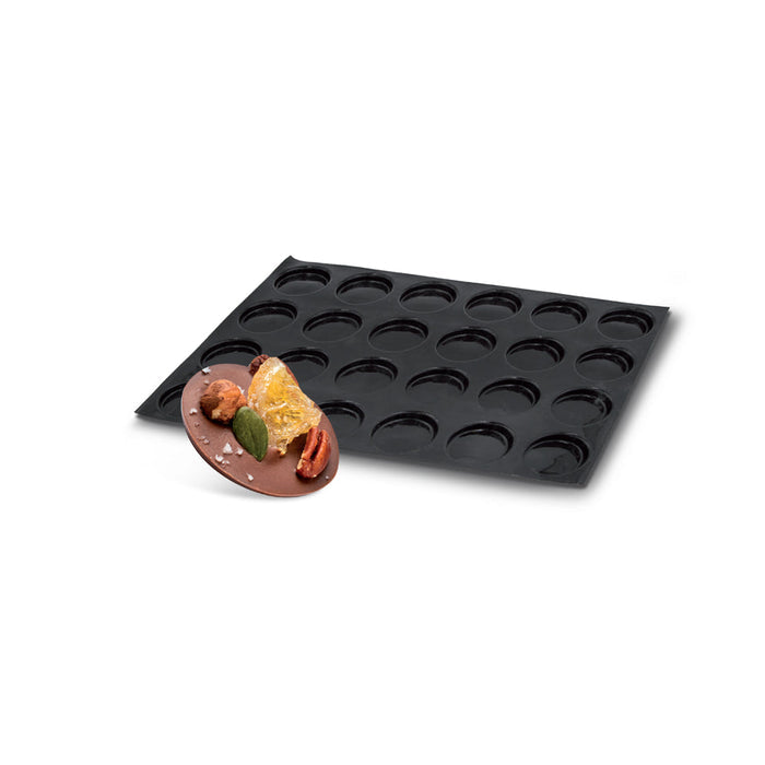 Demarle Flexipan Origine Florentine silicone baking mold 400 x 300 mm with 12 cavities, Demarle Flexipan Florentin mold with 12 shallow 78 x 10 mm round cavities, Demarle Flexipan Origine Florentine mold for cookies pastry discs chocolate and desserts