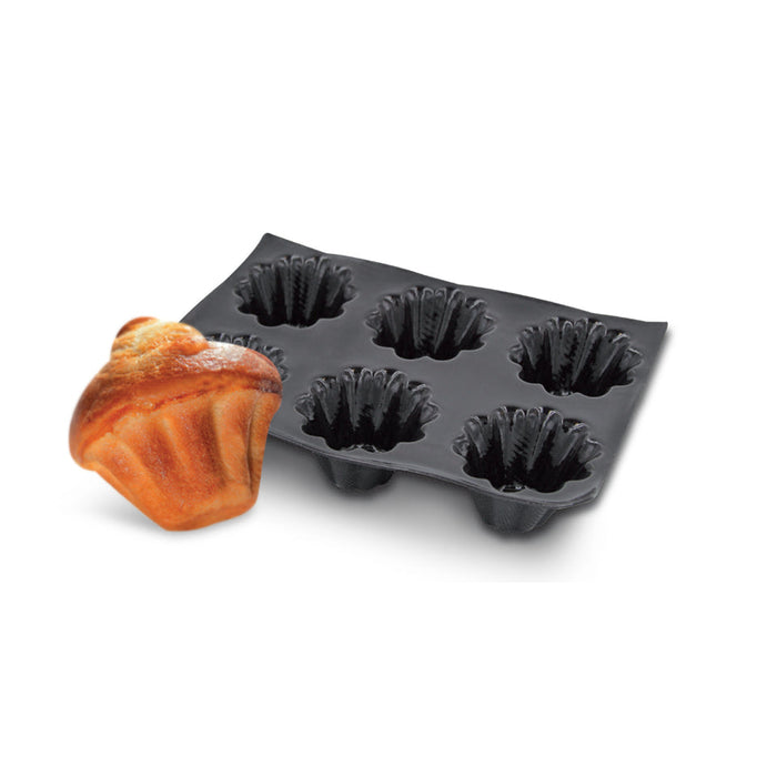 Demarle Flexipan Origine fluted brioche silicone baking mold 400 x 300 mm with 12 cavities, Demarle Flexipan fluted brioche mold with 12 individual 78 x 30 mm cavities, Demarle Flexipan Origine 12-cavity fluted brioche mold for individual breads cakes and pastries
