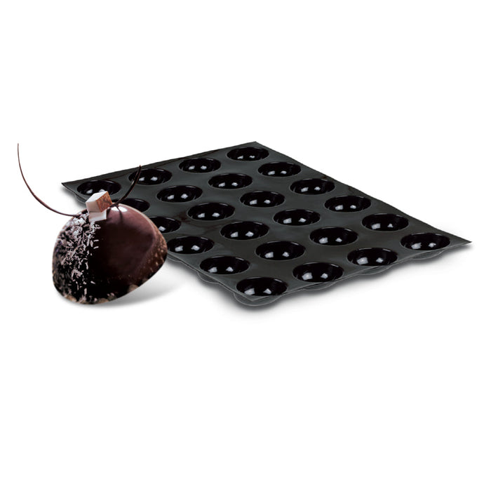 Demarle Flexipan Origine Half Sphere silicone baking mold 400 x 300 mm with 12 cavities, Demarle Flexipan Half Sphere mold with 12 individual 58 x 31 mm rounded cavities, Demarle Flexipan Origine Half Sphere mold for domes entremets mousses and plated desserts