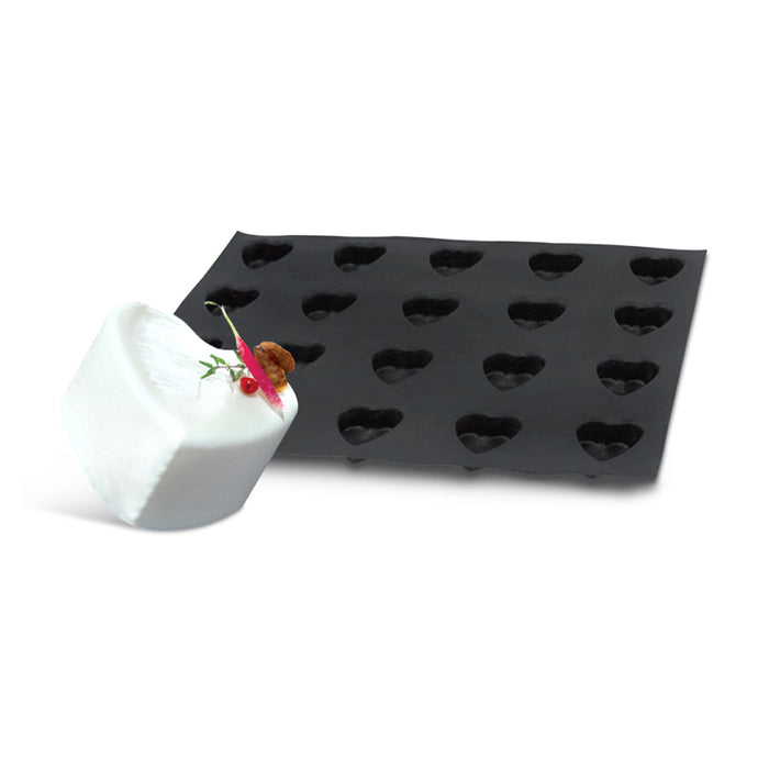 Demarle Flexipan Origine Heart silicone baking mold 600 x 400 mm with 20 cavities, Demarle Flexipan Heart mold with 20 individual 62 x 66 mm heart-shaped cavities, Demarle Flexipan Origine heart mold for cakes entremets mousses and desserts