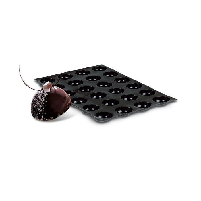 Demarle Flexipan Origine Mini Half Sphere silicone baking mold 400 x 300 mm with 63 cavities, Demarle Flexipan Mini Half Sphere mold with 63 individual 23 x 11 mm cavities, Demarle Flexipan Origine mini hemisphere mold for petits fours mousses inserts and dessert decorations