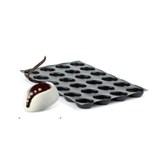 Demarle Flexipan Origine oval savarin silicone baking mold 600 x 400 mm with 24 cavities, Demarle Flexipan Echancree oval savarin mold with 24 individual 85 x 61 x 30 mm cavities, Demarle Flexipan Origine professional oval savarin mold for individual cakes entremets and desserts