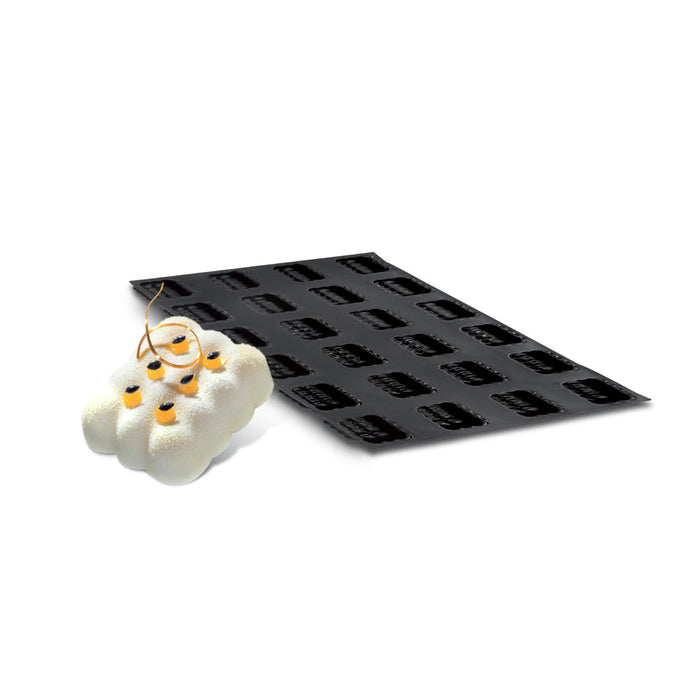 Demarle Flexipan Origine Petit Cosy silicone baking mold 600 x 400 mm with 24 cavities, Demarle Flexipan Petit Cosy mold with 24 individual 71 x 57 x 23 mm cavities, Demarle Flexipan Origine professional Petit Cosy mold for individual cakes entremets and desserts