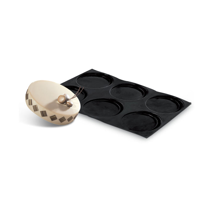 Demarle Flexipan Origine round silicone baking mold 600 x 400 mm with 6 cavities, Demarle Flexipan round mold with 6 individual 150 x 24 mm cavities, Demarle Flexipan Origine professional round mold for cakes sponge layers entremets and desserts