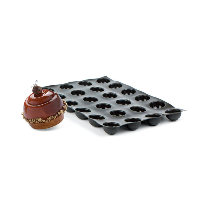 Demarle Flexipan Origine spiral hemisphere silicone mold 400 x 300 mm with 12 cavities, Demarle Flexipan spiral half sphere mold with 12 individual 64 x 37 mm cavities, Demarle Flexipan Origine decorative spiral hemisphere mold for cakes entremets mousses and desserts