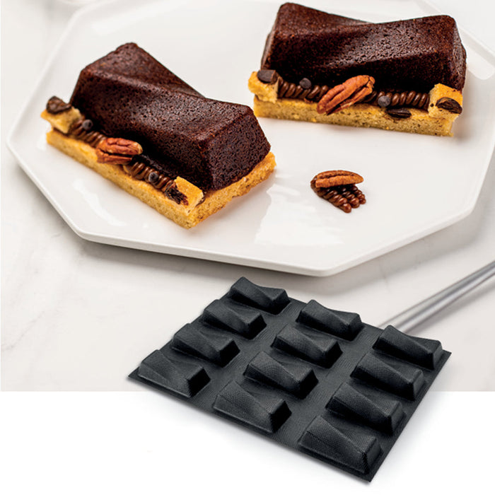 Demarle Flexipan Origine Twisted Bar silicone baking mold 400 x 300 mm with 12 cavities, Demarle Flexipan Barre Torsadee mold with 12 individual 100 x 45 x 25 mm twisted cavities, Demarle Flexipan Origine Twisted Bar mold for individual cakes entremets mousses and desserts