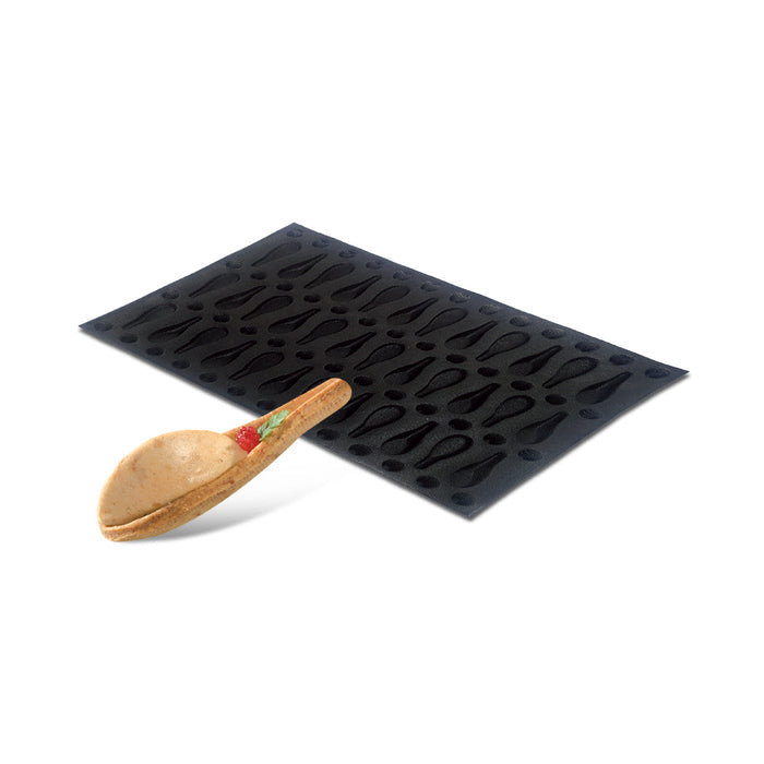 Demarle Silform Flexipan Air Spoon perforated baking mold 600 x 400 mm with 36 cavities, Demarle Silform Spoon mold with 36 individual 90 x 28 x 12 mm perforated cavities, Demarle Flexipan Air Spoon baking mold for pastry shells appetizers and savory bites