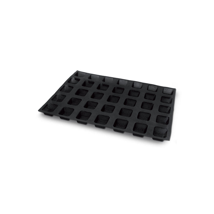 Demarle Silform Flexipan Air square perforated baking mold 600 x 400 mm with 35 cavities, Demarle Silform square mold with 35 individual 56 x 56 x 24 mm perforated cavities, Demarle Flexipan Air professional square mold for tart shells pastries and breads