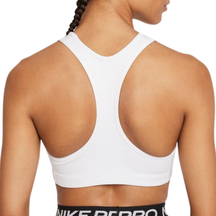 Nike Dri-FIT Swoosh Medium-Support Graphic Womens Sports Bra - White/Black/DK Smoke Grey