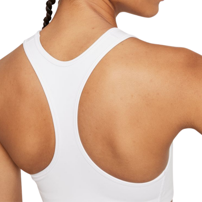 Nike Dri-FIT Swoosh Medium-Support Graphic Womens Sports Bra - White/Black/DK Smoke Grey