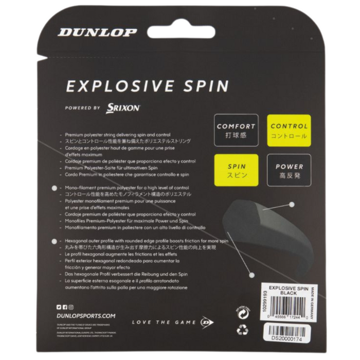 Dunlop Explosive Spin 1.30/16G 12m String Set  - Black