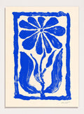 Blue floral design on a beige background. Blue Bloom by Eden Kalif is a modern floral art print featuring bold blue flower forms and graphic composition in a contemporary wall poster design.