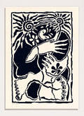 Black and white artwork of a stylized figure with abstract patterns. Protection Black by Eden Kalif is a modern abstract figurative art print in bold black, a contemporary aesthetic wall poster with expressive shapes and symbolic elements.