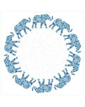 Elephant Patterned Round Placemat Set of 6 pieces-  White & Blue