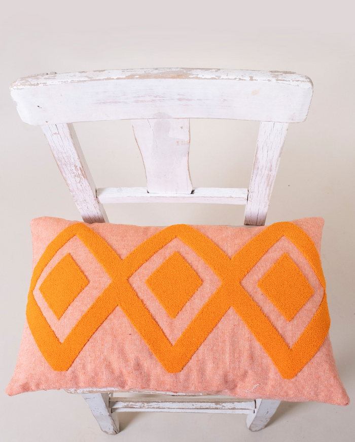 Embroidered Cushion Cover - Apricot & Beige