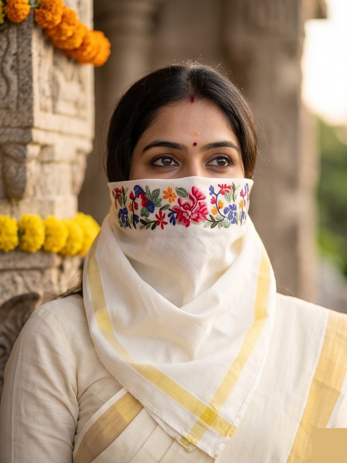 Embroidered Girnar Kerchief French work - Girnar Darshan
