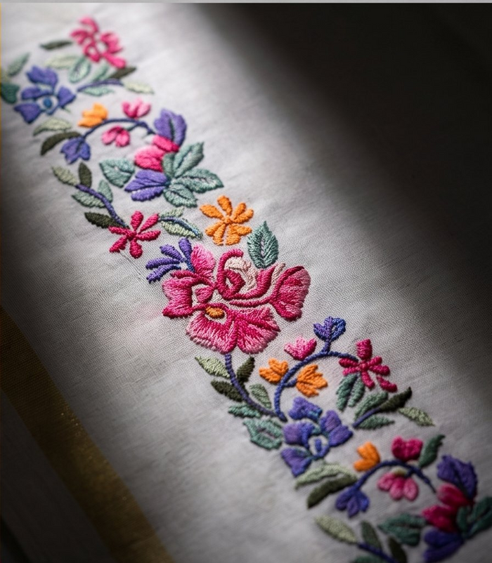 Embroidered Girnar Kerchief French work - Girnar Darshan