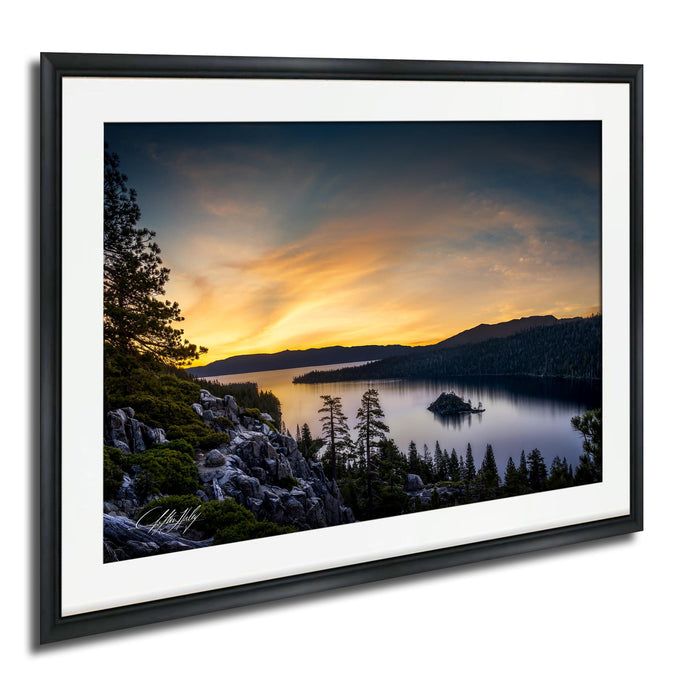 Emerald Bay Lake Print, Serene Mountain Pine Tree Wall Art Decor