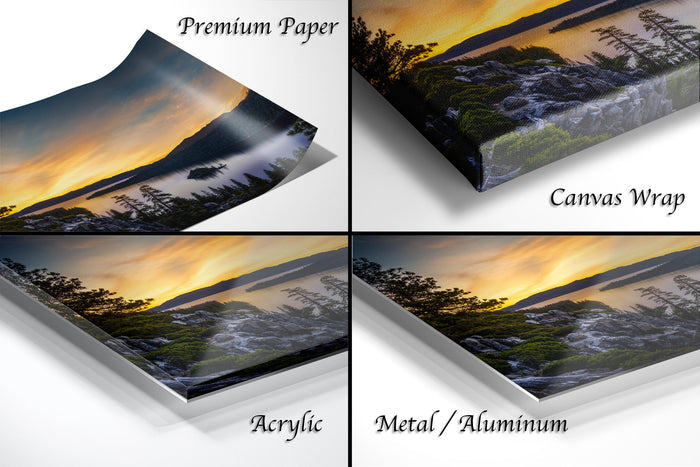 Emerald Bay Lake Print, Serene Mountain Pine Tree Wall Art Decor