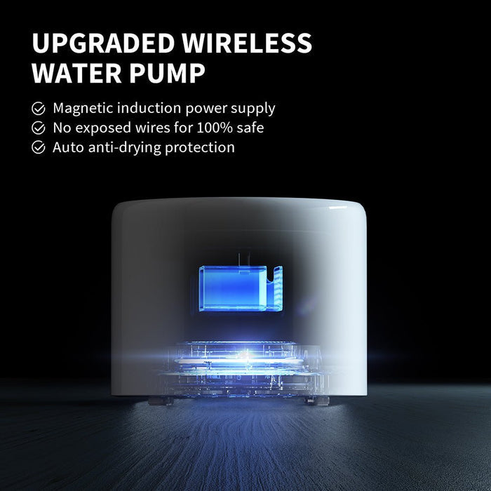 PETKIT EverSweet 3 Pro UVC cat water fountain, cat water dispenser, showing upgraded wireless pump in a transparent perspective view