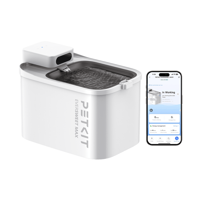 PETKIT EverSweet Max cordless cat water fountain, cat water dispenser, mobile app interface showing remote control
