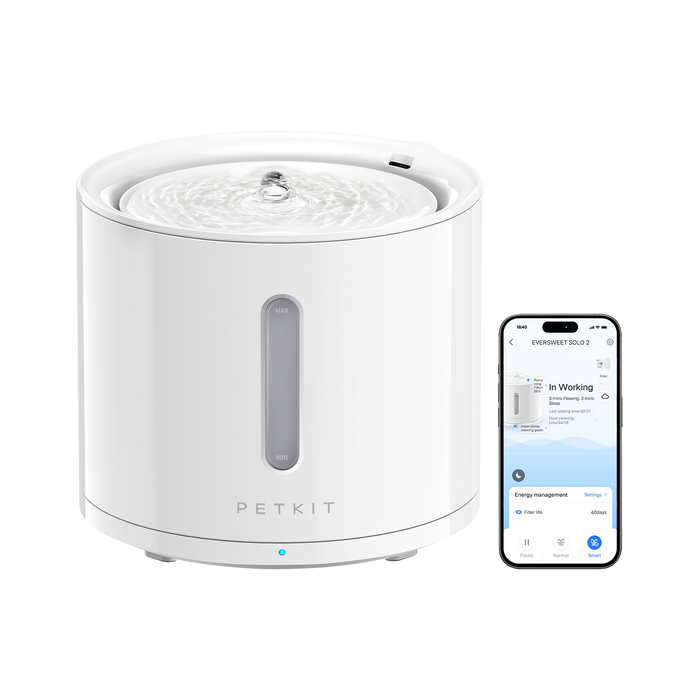 PETKIT EverSweet Solo 2 cat water fountain, cat water dispenser, mobile app interface showing remote control functionality