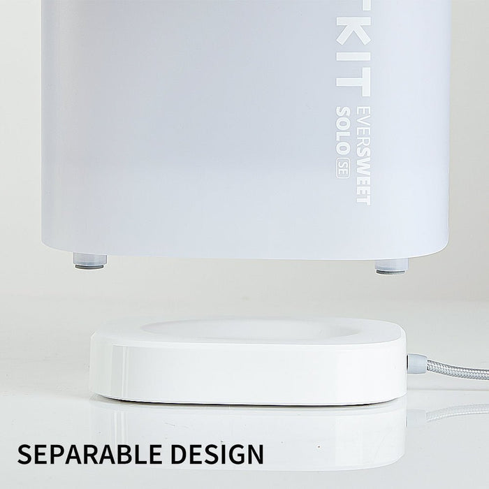 EverSweet Solo SE Pet Water Fountain showing the main unit separated from the base to illustrate its detachable design