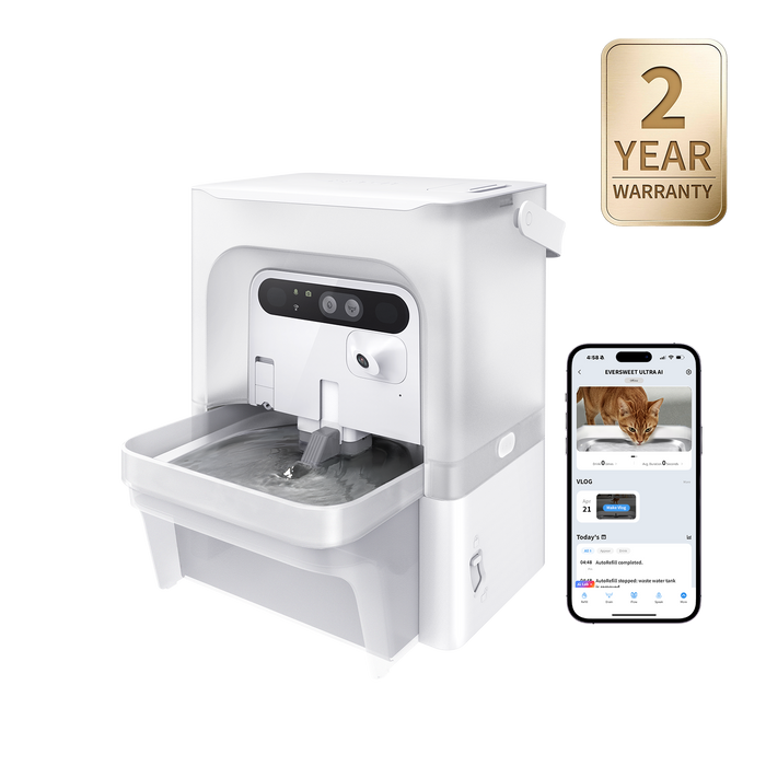 PETKIT EverSweet Ultra cat water fountain, cat water dispenser, app control interface displayed on smartphone for remote control