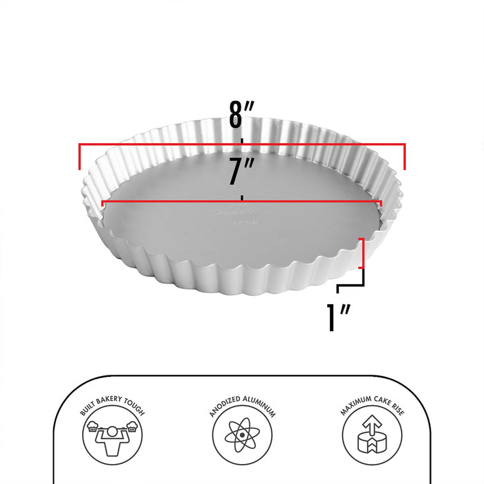 Fat Daddio's Anodized Aluminum Fluted Tart Pan with Removable Bottom, 8 in x 1 in