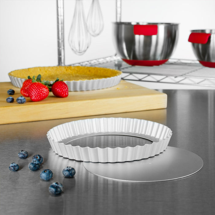 Fat Daddio's Anodized Aluminum Fluted Tart Pan with Removable Bottom, 8 in x 1 in