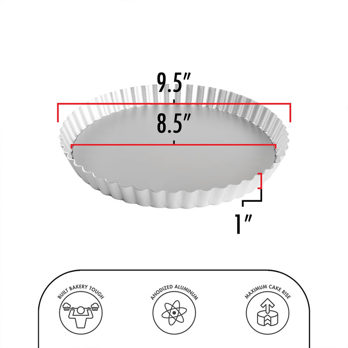 Fat Daddio's Anodized Aluminum Fluted Tart Pan with Removable Bottom, 9 1/2 in x 1 in