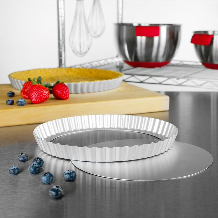 Fat Daddio's Anodized Aluminum Fluted Tart Pan with Removable Bottom, 9 1/2 in x 1 in