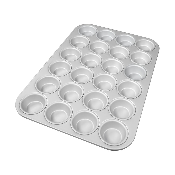 Fat Daddio's 24 cavity anodized aluminum mini muffin pan with 2 1/8 inch diameter cups, Professional mini cupcake baking pan 15.75 x 11.25 inches, Anodized aluminum 24 count muffin tin for bite sized treats
