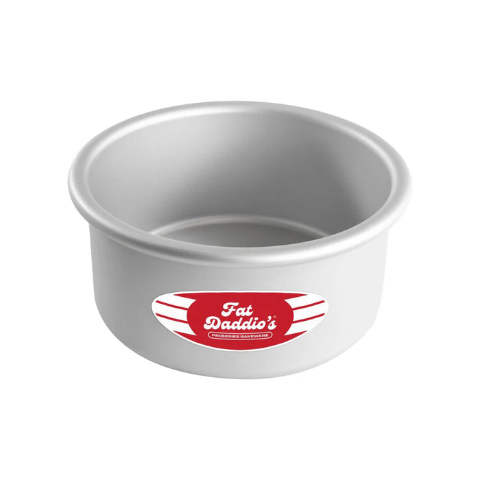 Fat Daddio's 6 x 3 inch anodized aluminum round cake pan with rolled rim, Professional deep round baking pan 6 inch diameter seamless construction, Anodized aluminum 6 inch deep cake pan for tall tiered cakes