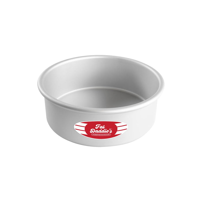 Fat Daddio's 8 x 3 inch anodized aluminum round cake pan with rolled rim, Professional deep round baking pan 8 inch diameter seamless construction, Anodized aluminum 8 inch deep cake pan for tall tiered cakes