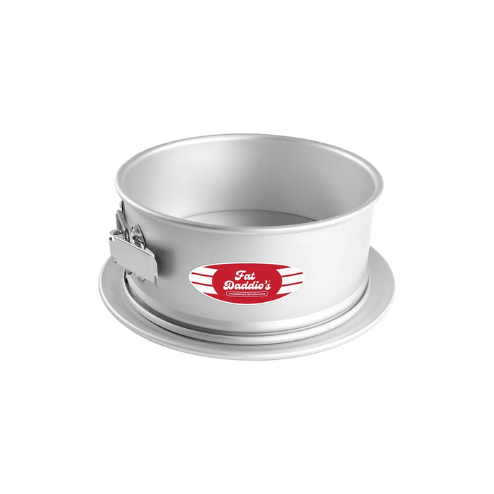 Fat Daddio's 9 inch anodized aluminum springform pan with spring latch, Professional round cheesecake pan 9 x 3 inches with removable base, Anodized aluminum springform pan for cheesecakes and quiches