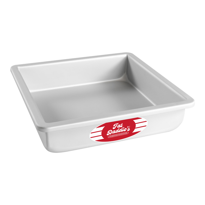 Fat Daddio's 8 x 8 x 2 inch anodized aluminum square cake pan with boxed rim, Professional square baking pan 8 inch seamless construction, Anodized aluminum 8x8 cake pan for tiered cakes and brownies