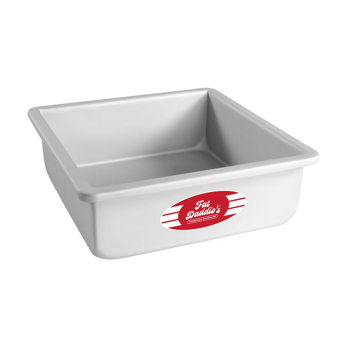 Fat Daddio's 8 x 8 x 3 inch anodized aluminum square cake pan with boxed rim, Professional deep square baking pan 8 inch seamless construction, Anodized aluminum 8x8 deep cake pan for tall tiered cakes