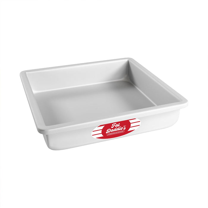 Fat Daddio's 9 x 9 x 2 inch anodized aluminum square cake pan with boxed rim, Professional square baking pan 9 inch seamless construction, Anodized aluminum 9x9 cake pan for tiered cakes and brownies