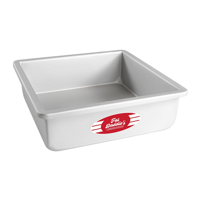 Fat Daddio's 9 x 9 x 3 inch anodized aluminum square cake pan with boxed rim, Professional square baking pan 9 inch seamless construction, Anodized aluminum 9x9 cake pan for tiered cakes and brownies