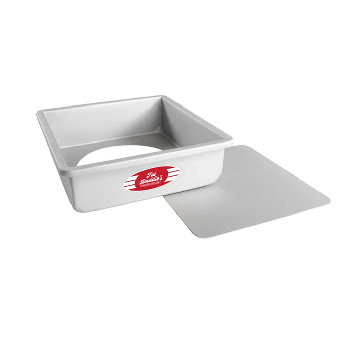 Fat Daddio's 9 x 9 x 3 inch anodized aluminum square cheesecake pan with removable bottom, Professional deep square cake pan with push-up removable base, Anodized aluminum square pan with lift-out bottom for cheesecakes and tortes
