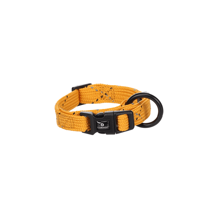 Flamingo Puppy Dolly Ochre Reflective Xxs Dog Collar (15-25cm X 10mm)